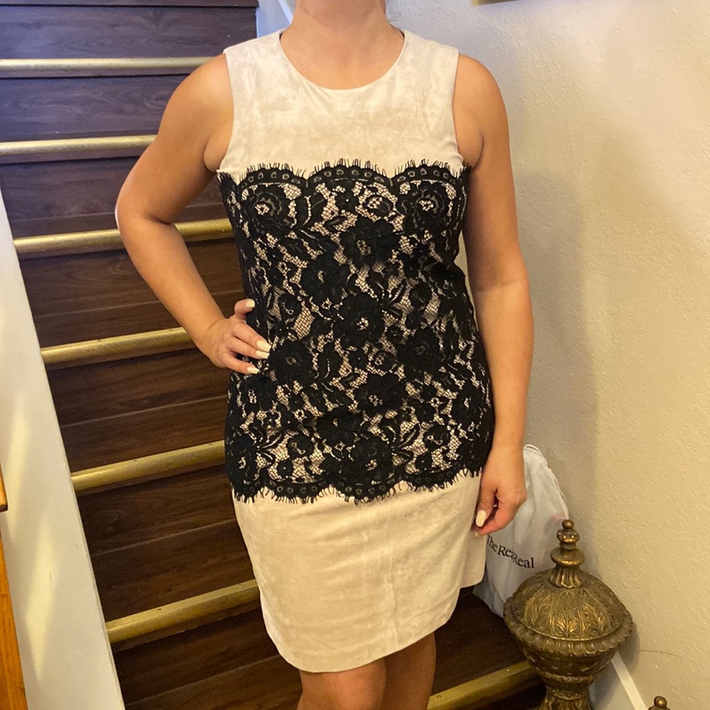 Suede with black lace dress